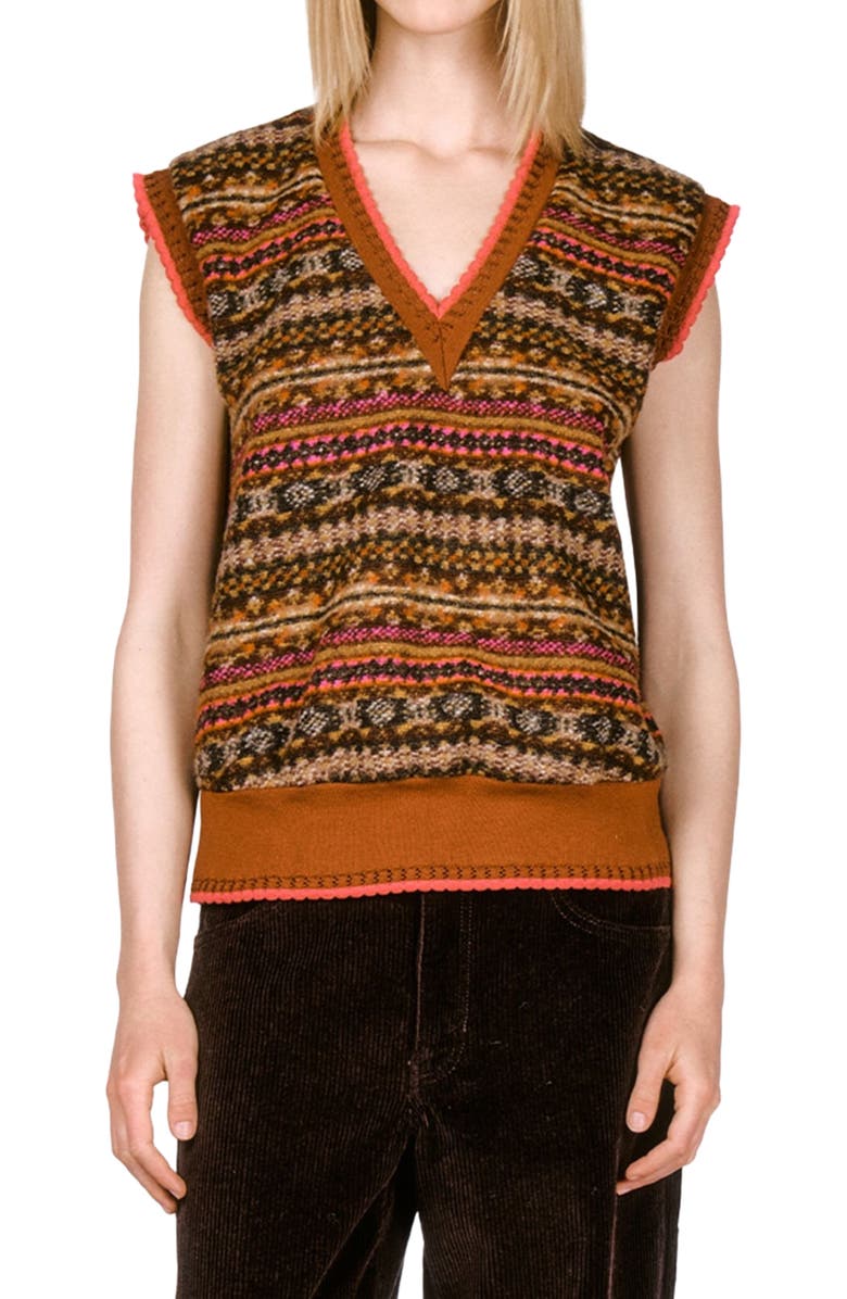 Anna Sui Fair Isle Fleece Vest, Alternate, color, Cinnamon Multi