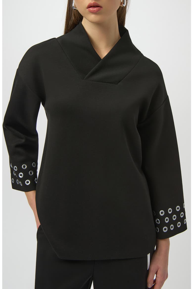 Grommet Detail Stand Collar Top, Main, color, BLACK