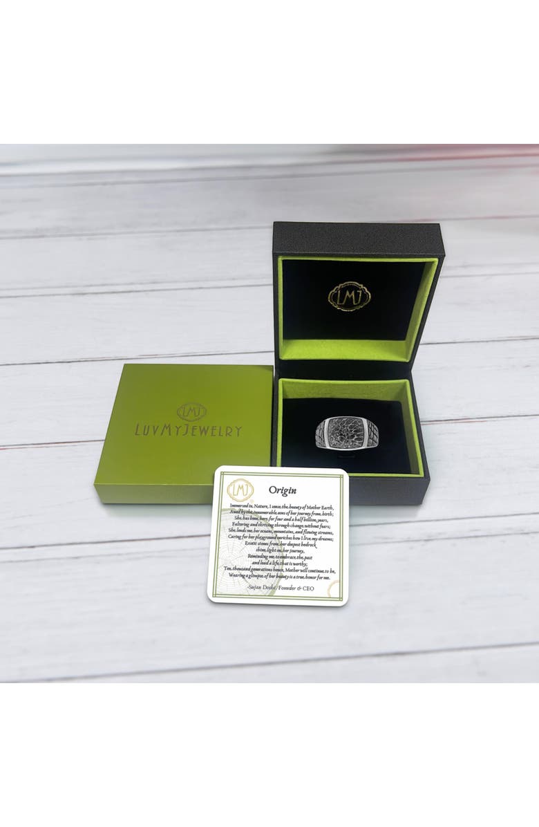 LuvMyJewelry Fossil Agate Sterling Silver Men Signet Ring, Alternate, color, Silver