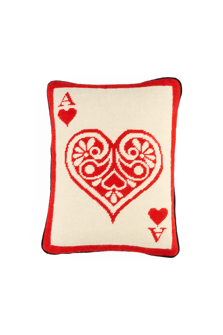 Ace Needlepoint Pillow, Main, color, Red / Cream