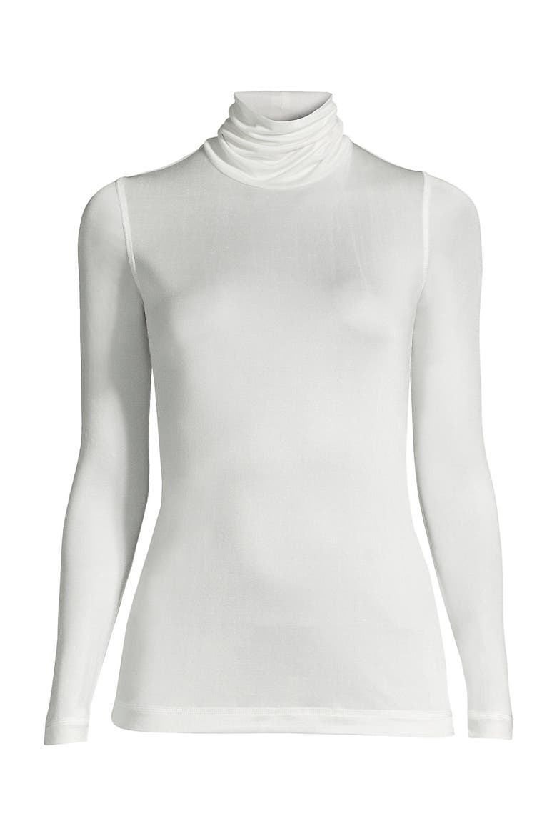 Plus Size Silk Interlock Turtleneck Long Underwear Top, Alternate, color, Ivory