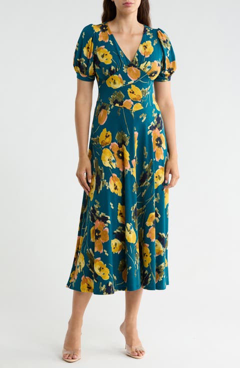 Short Sleeve V-Neck Midi Dress