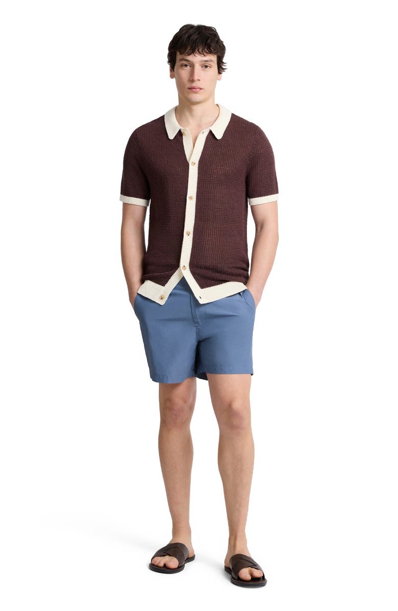 Onia Linen Short Sleeve Button Up Sweater, Main, color, Espresso/Egret