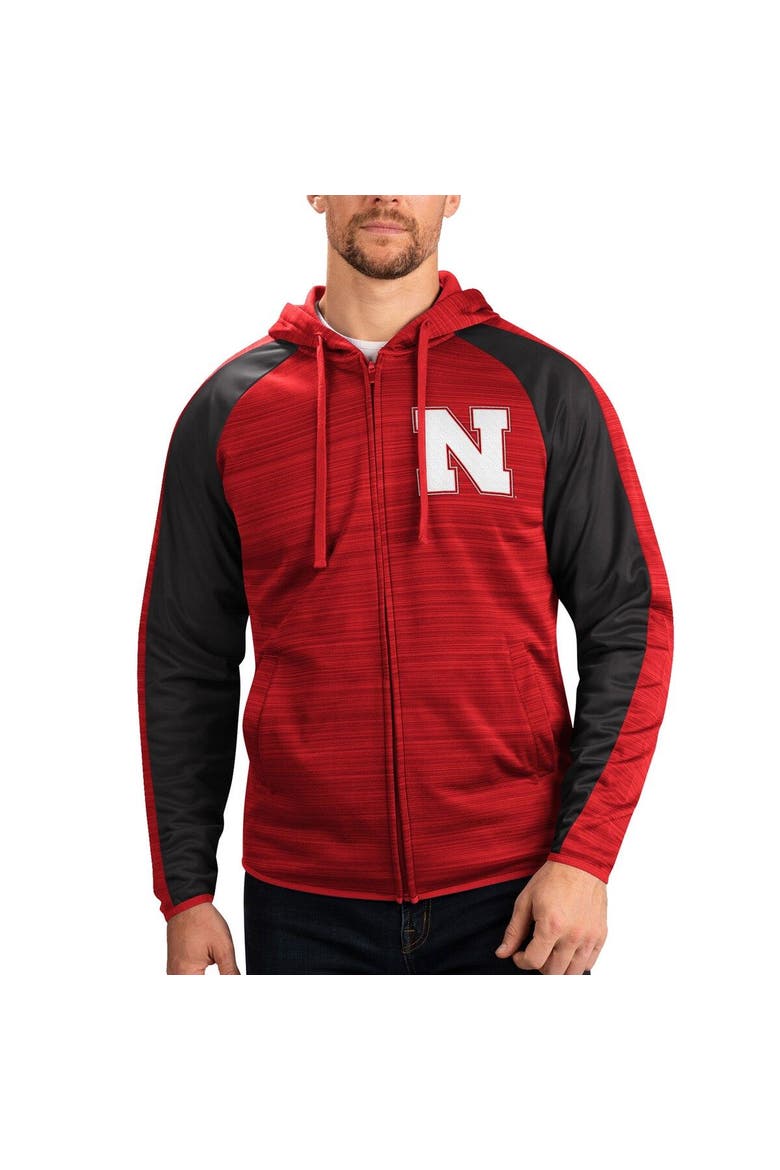 Men's G-III Sports by Carl Banks Scarlet Nebraska Huskers Neutral Zone Raglan Full-Zip Track Jacket Hoodie, Main, color, Scarlet
