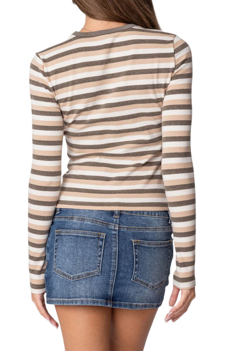 EDIKTED Sivan Stripe Stretch Cotton T-Shirt, Alternate, color, Beige