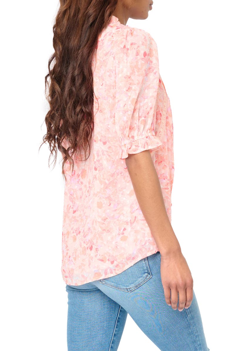 GIBSONLOOK Floral Lace Trim Button-Up Shirt, Alternate, color, Blush Watercolor
