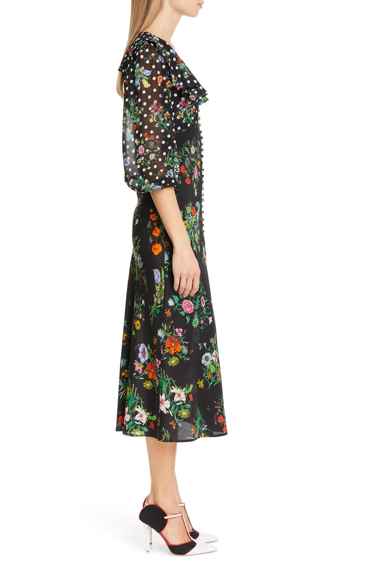 Bonnie Floral & Polka Dot Print Dress, Alternate, color, FLORAL SPOT MONO