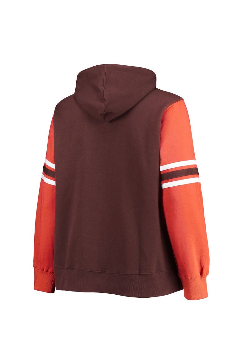 Women's Fanatics Branded Brown/Orange Cleveland Browns Plus Size Primary Logo Script Full-Zip Hoodie, Alternate, color, Brown