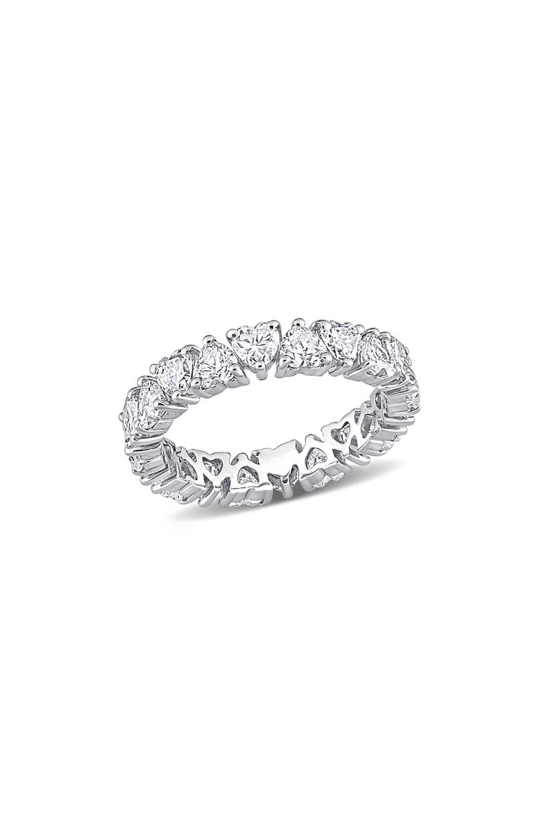 DELMAR Sterling Silver Lab Created Moissanite Heart Eternity Ring, Main, color, Silver