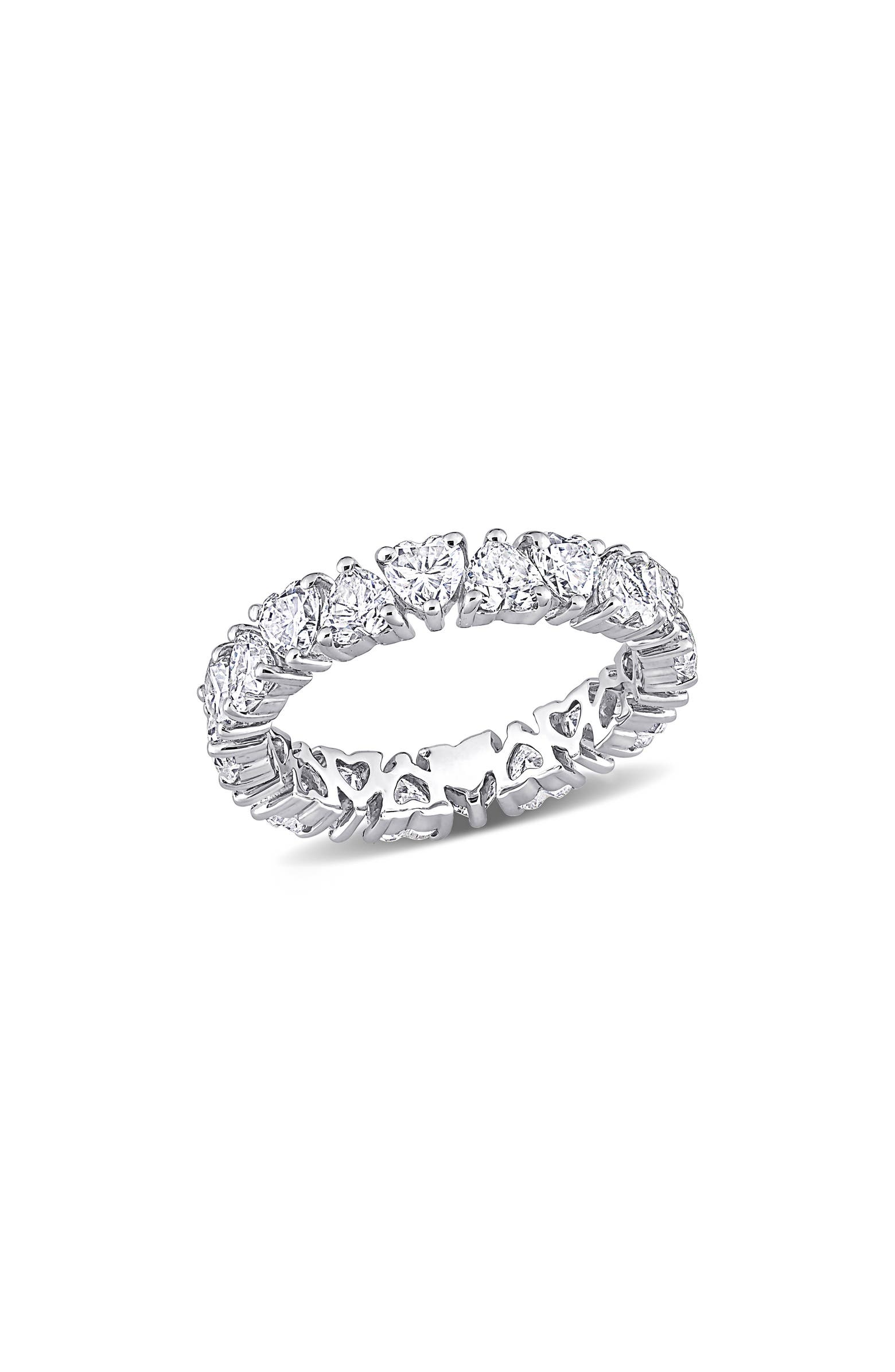 DELMAR Sterling Silver Lab Created Moissanite Heart Eternity Ring ...