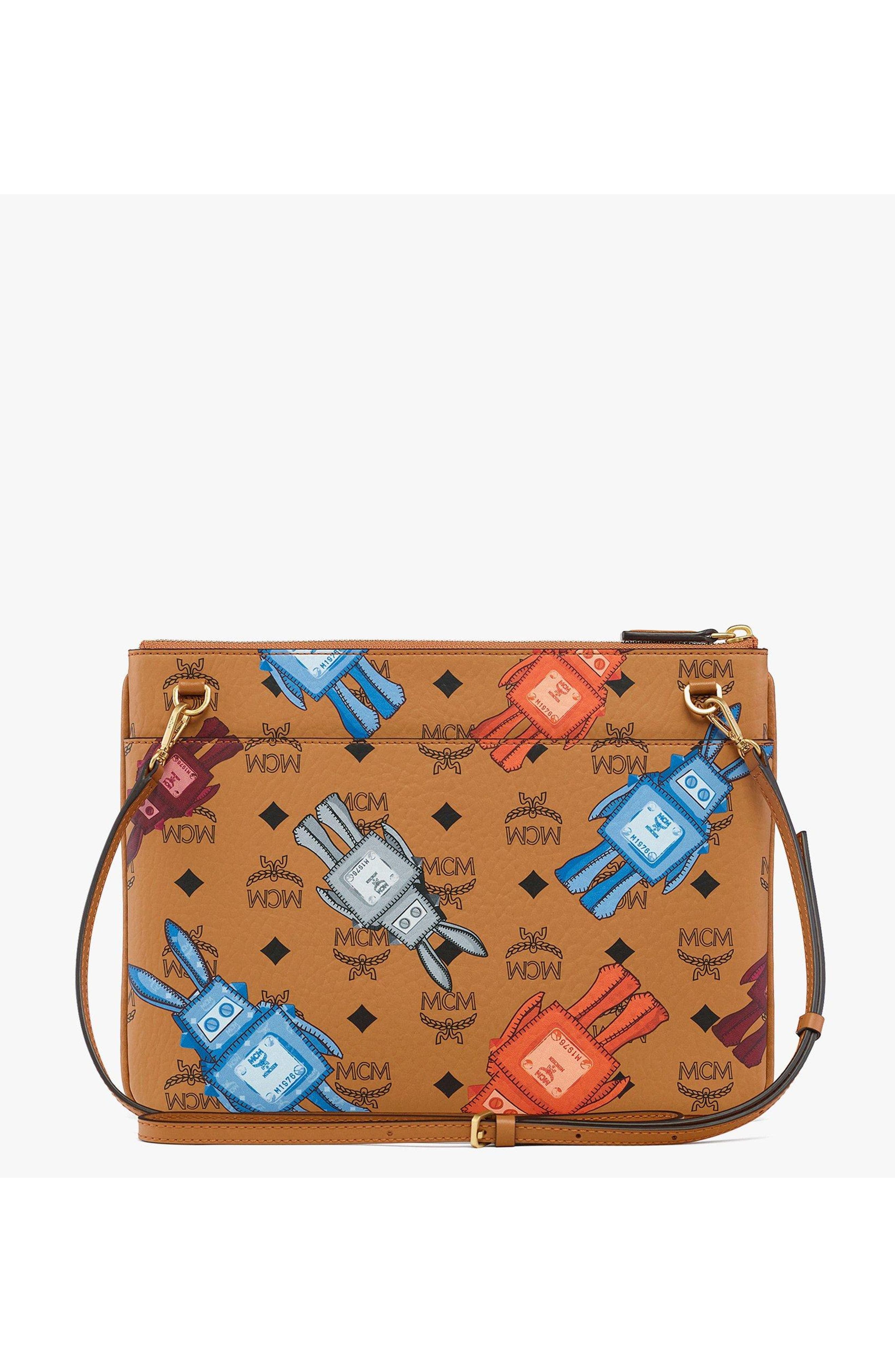 MCM Aren Crossbody Pouch in Rabot Visetos, Alternate, color, Cognac