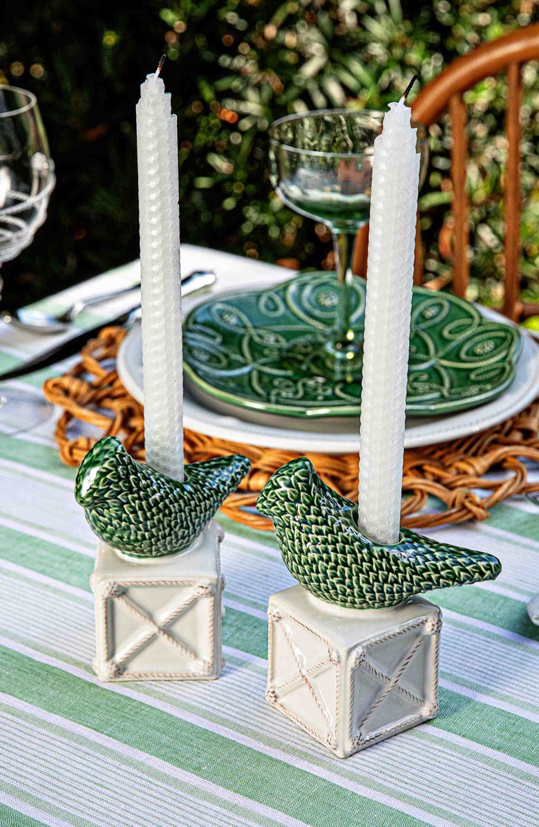 Juliska Berry & Thread Bird Set of 2 Candlesticks, Alternate, color, Green Multi