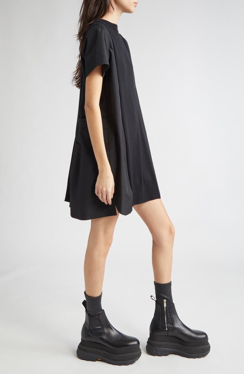 Sacai Mixed Media Knit & Poplin Dress, Alternate, color, 