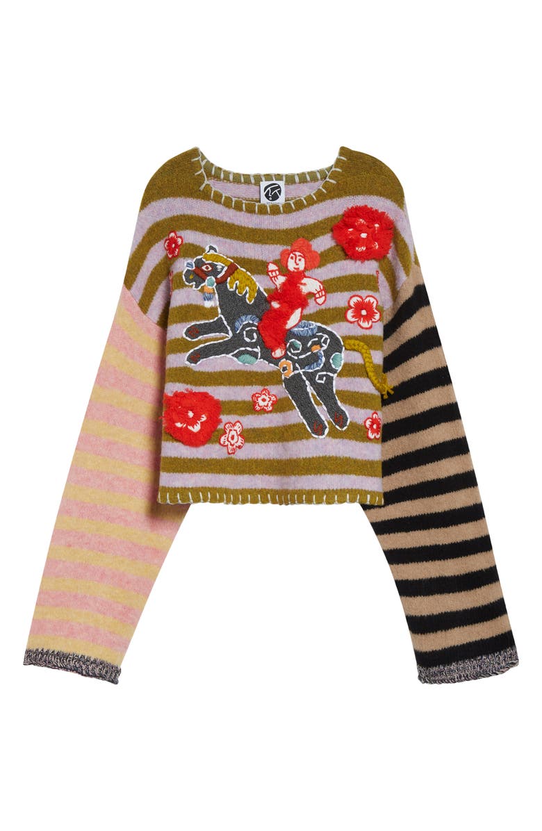 YanYan Fuzzy Horse Embroidered Wool Blend Sweater, Alternate, color, Lilac/ Olive