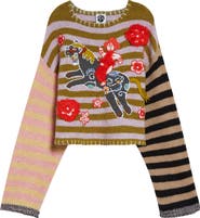 YanYan Fuzzy Horse Embroidered Wool Blend Sweater