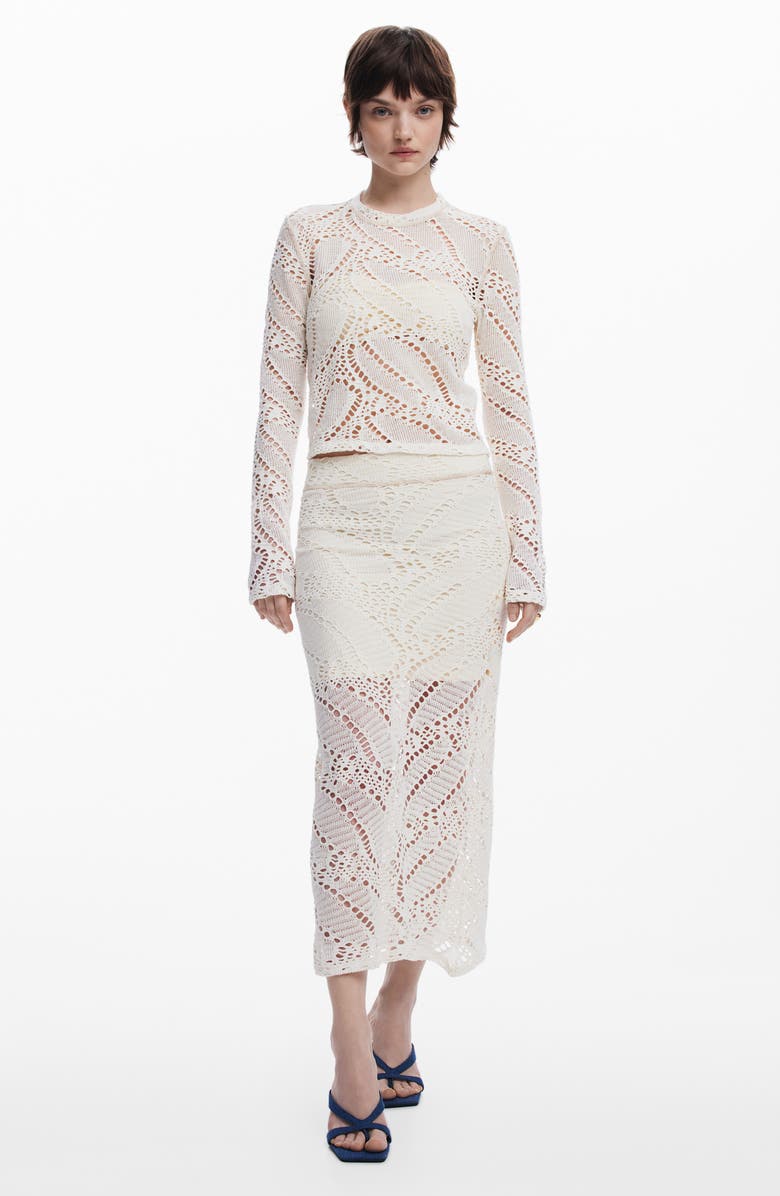 Desigual Open Stitch Long Sleeve Top, Alternate, color, Light Beige