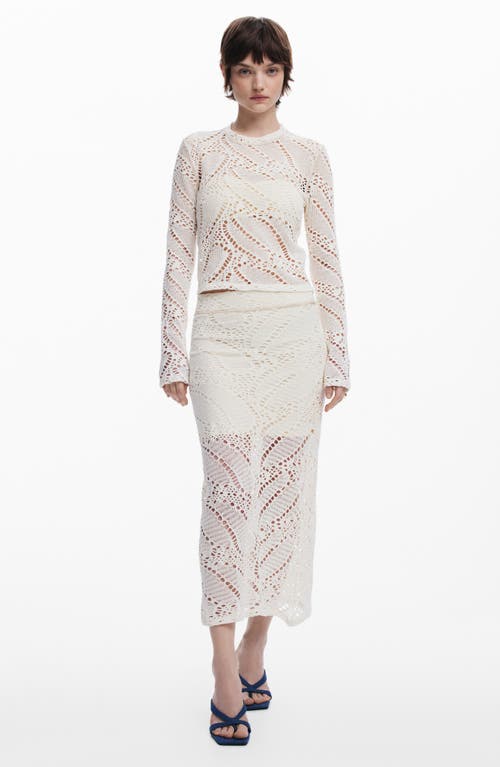 Desigual Open Stitch Long Sleeve Top In Light Beige