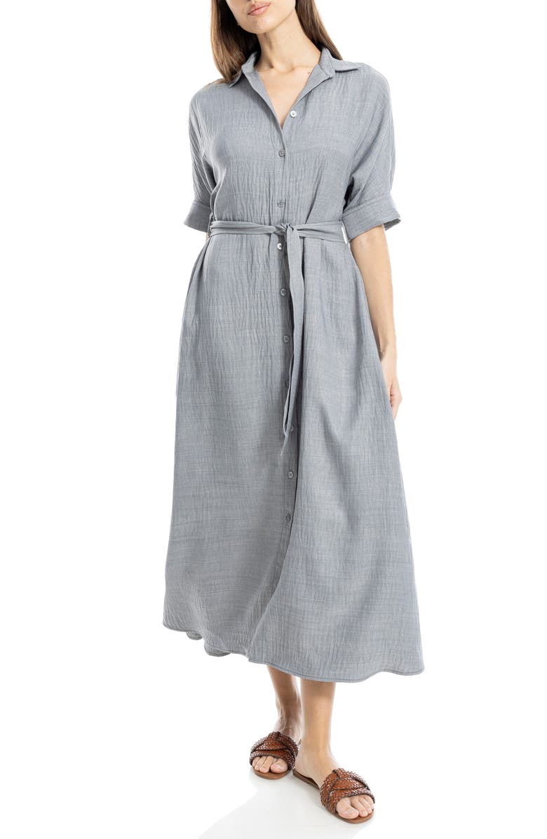 MAX STUDIO Short Sleeve Textured Maxi Shirtdress, Alternate, color, Heather Grey