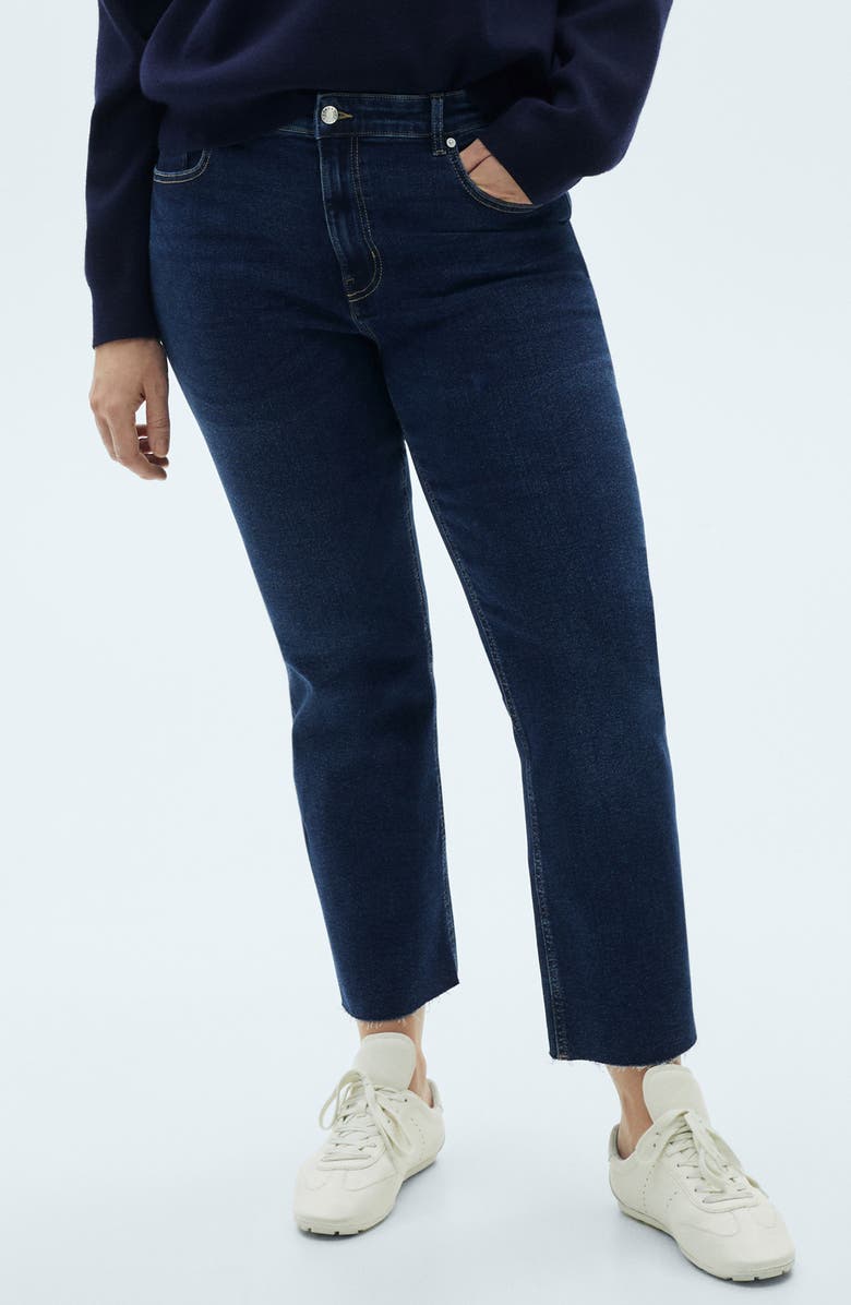 MANGO Mid Rise Crop Flare Jeans, Alternate, color, Dark Blue
