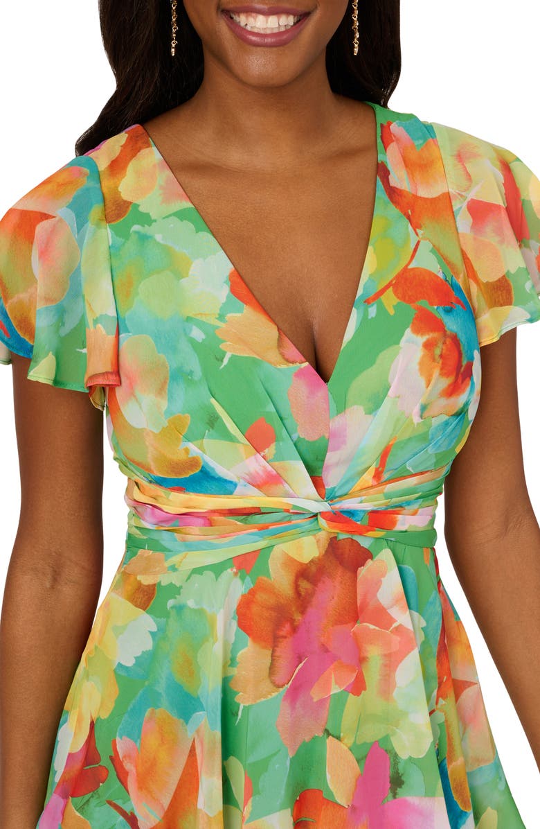 Adrianna Papell Floral Tiered Chiffon Midi Dress, Alternate, color,