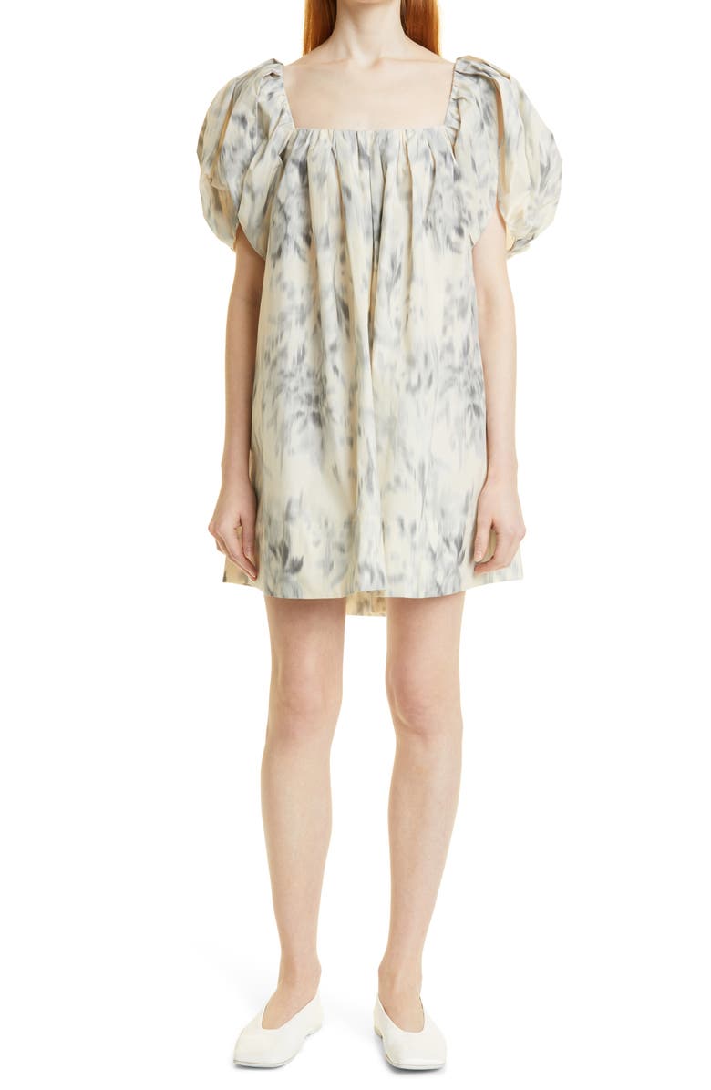 Rebecca Taylor Floral Babydoll Dress, Main, color, Silver Combo