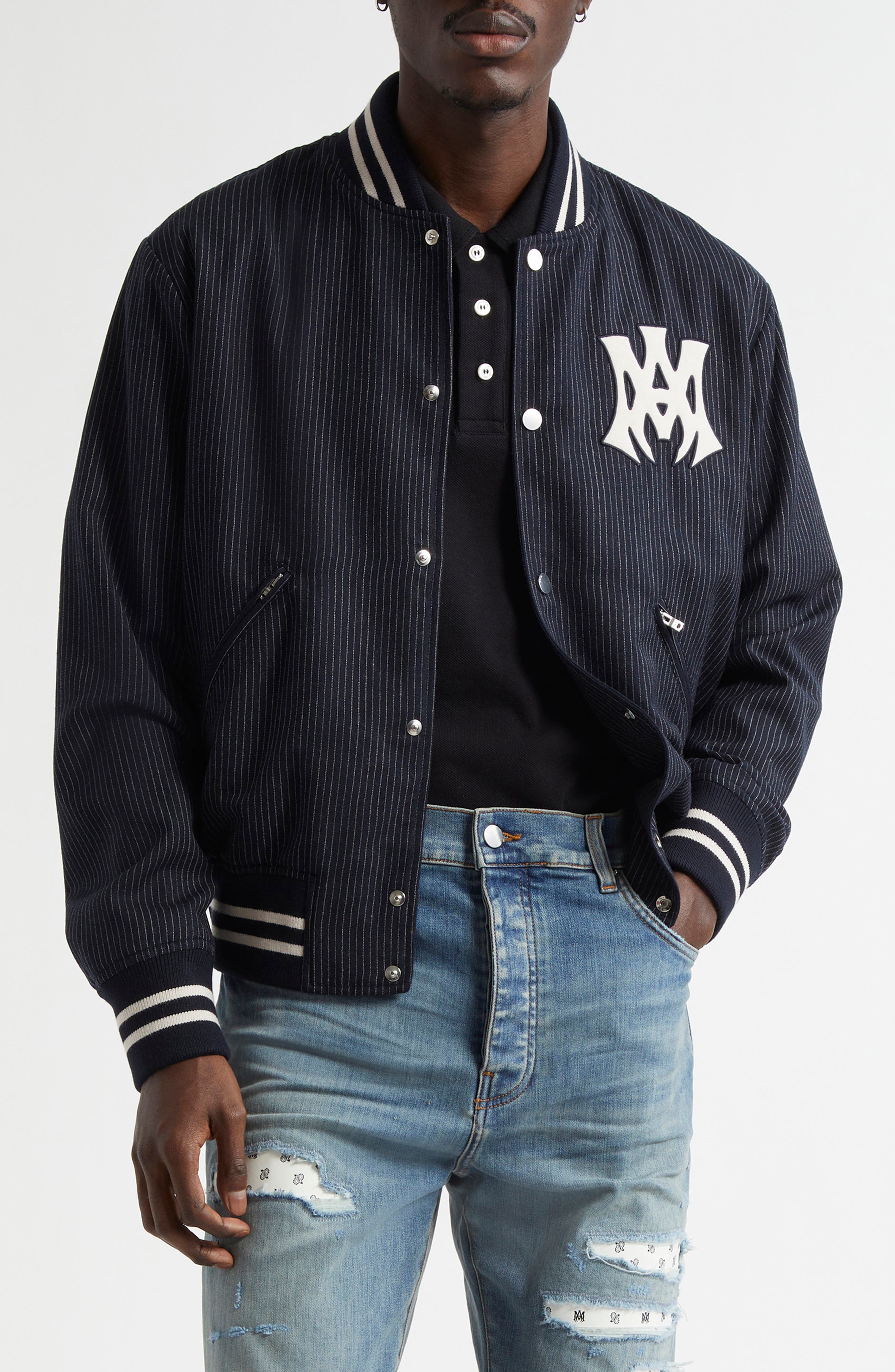 AMIRI Hollywood Pinstripe Wool Varsity Jacket
