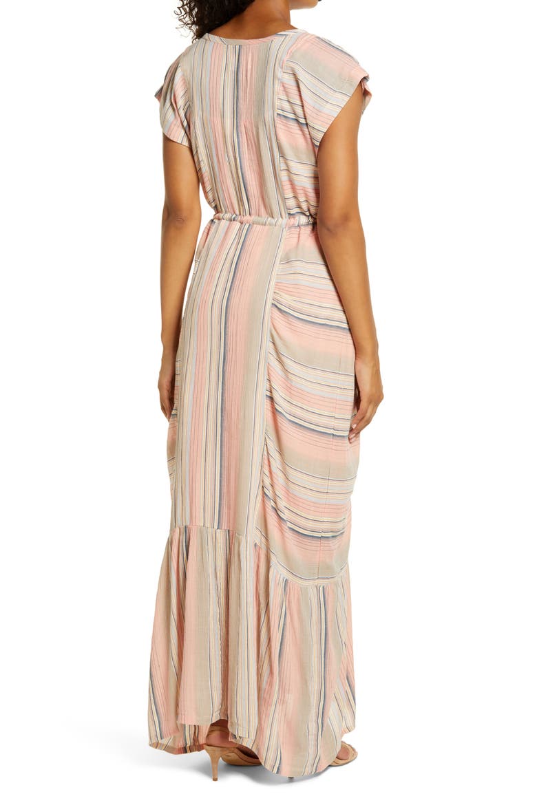Flutter Sleeve Tie Waist Maxi Dress, Alternate, color, PINK STRIPE