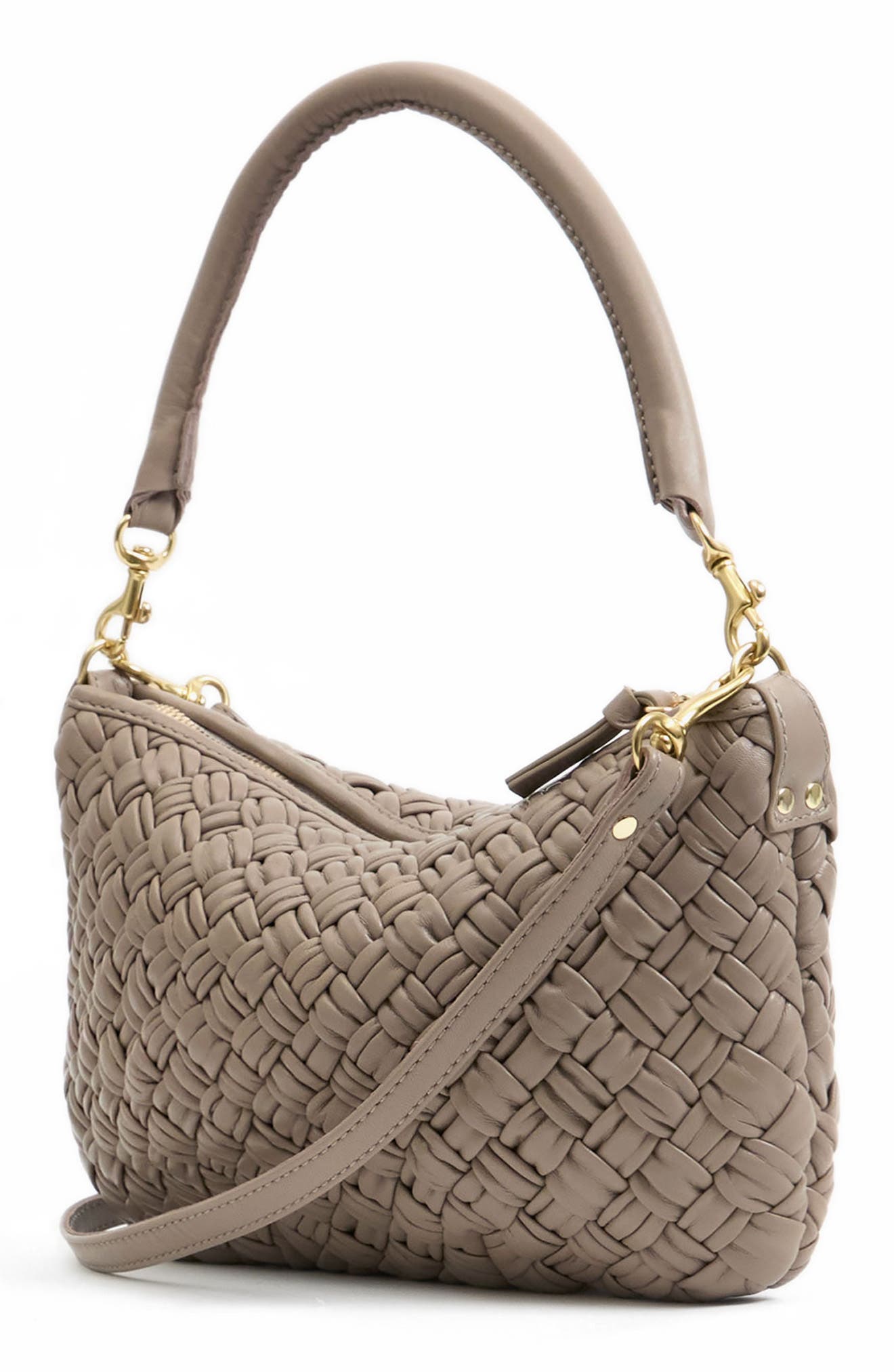 Clare V. Petit Moyen Woven Leather Messenger Bag, Alternate, color, Dove Grey