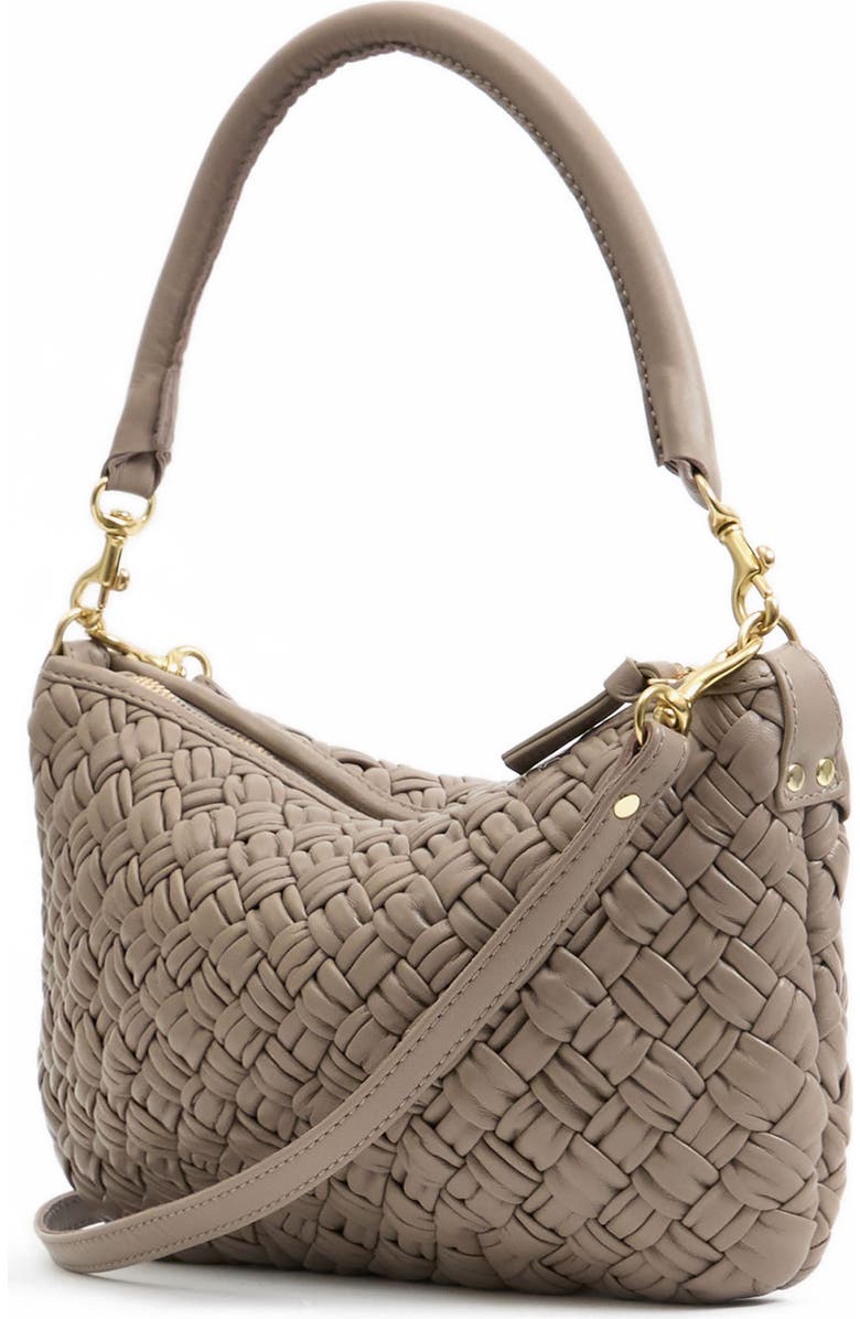 Clare V. Petit Moyen Woven Leather Messenger Bag, Alternate, color, Dove Grey