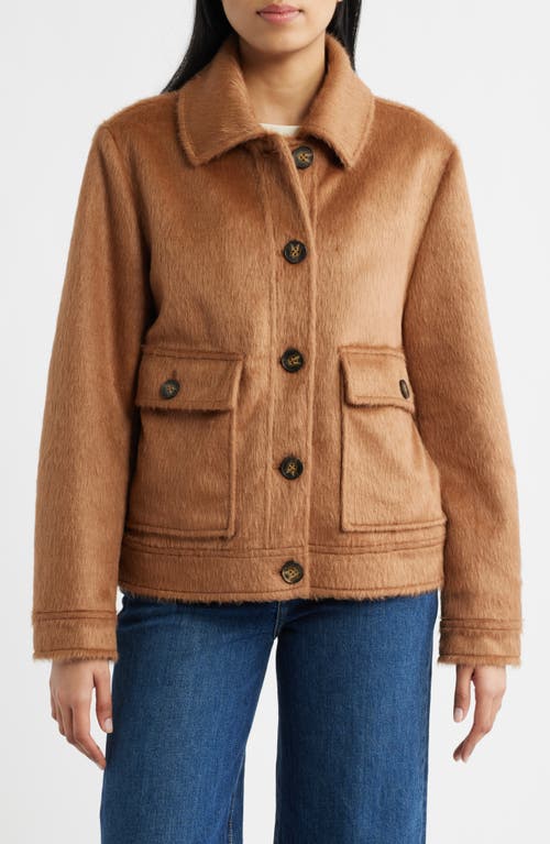 Bernardo Faux Calf Hair Trucker Jacket in Camel at Nordstrom, Size Large