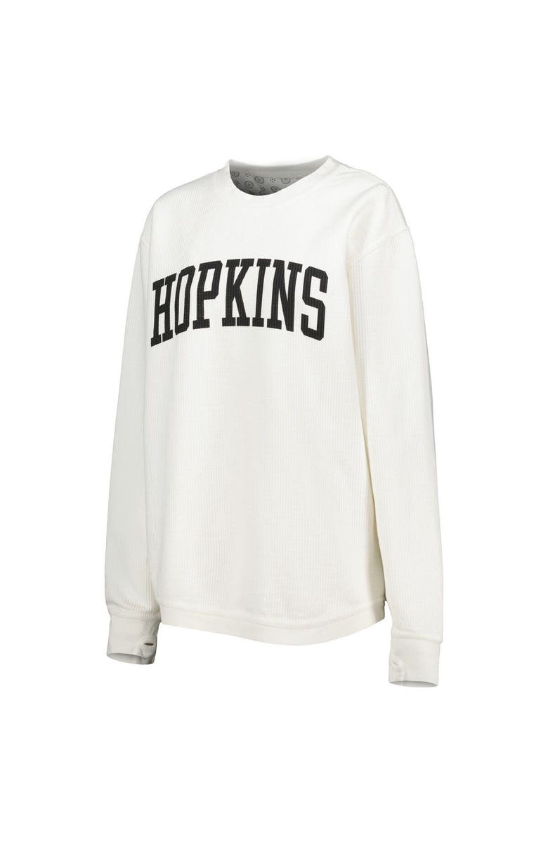 PRESSBOX Women's Pressbox Cream Johns Hopkins Blue Jays Comfy Cord Vintage Wash Basic Arch Pullover Sweatshirt, Alternate, color, 