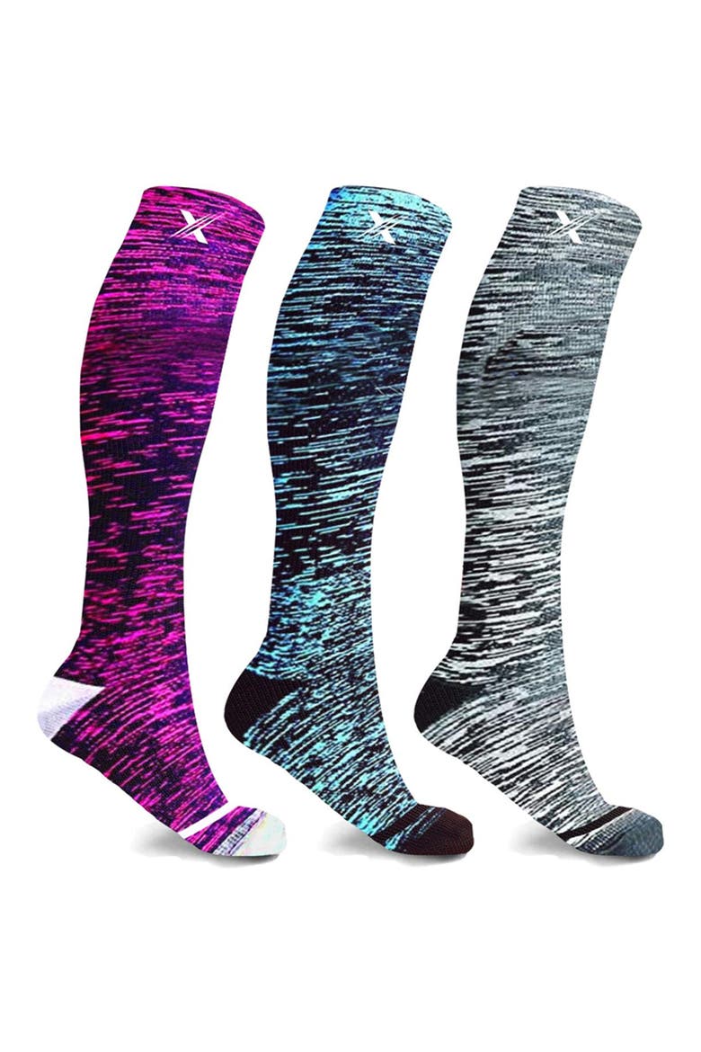 Space Dye Knit Compression Socks, Main, color, PURPLE/ GREY/ TEAL