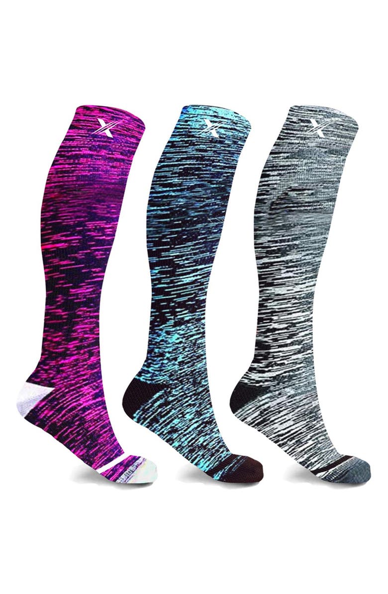 EXTREME FIT Space Dye Knit Compression Socks, Main, color, Purple/ Grey/ Teal