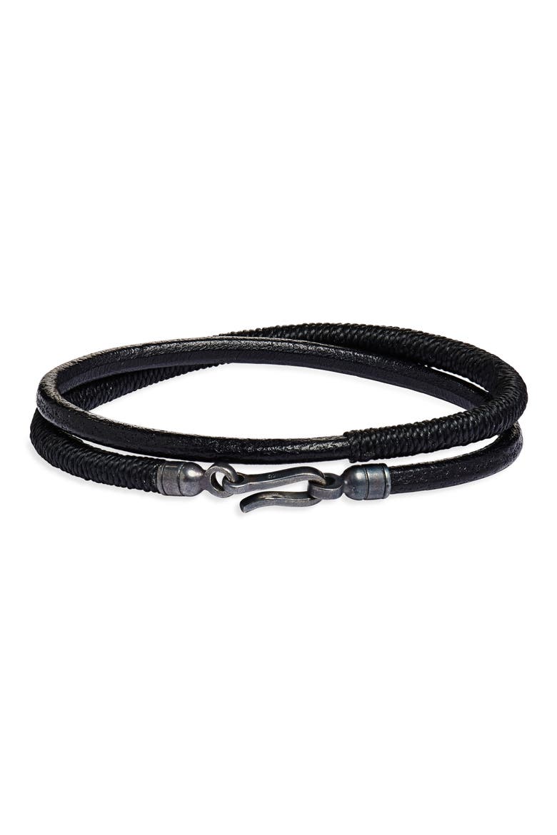 Men's Leather Double Wrap Bracelet, Main, color, BLACK