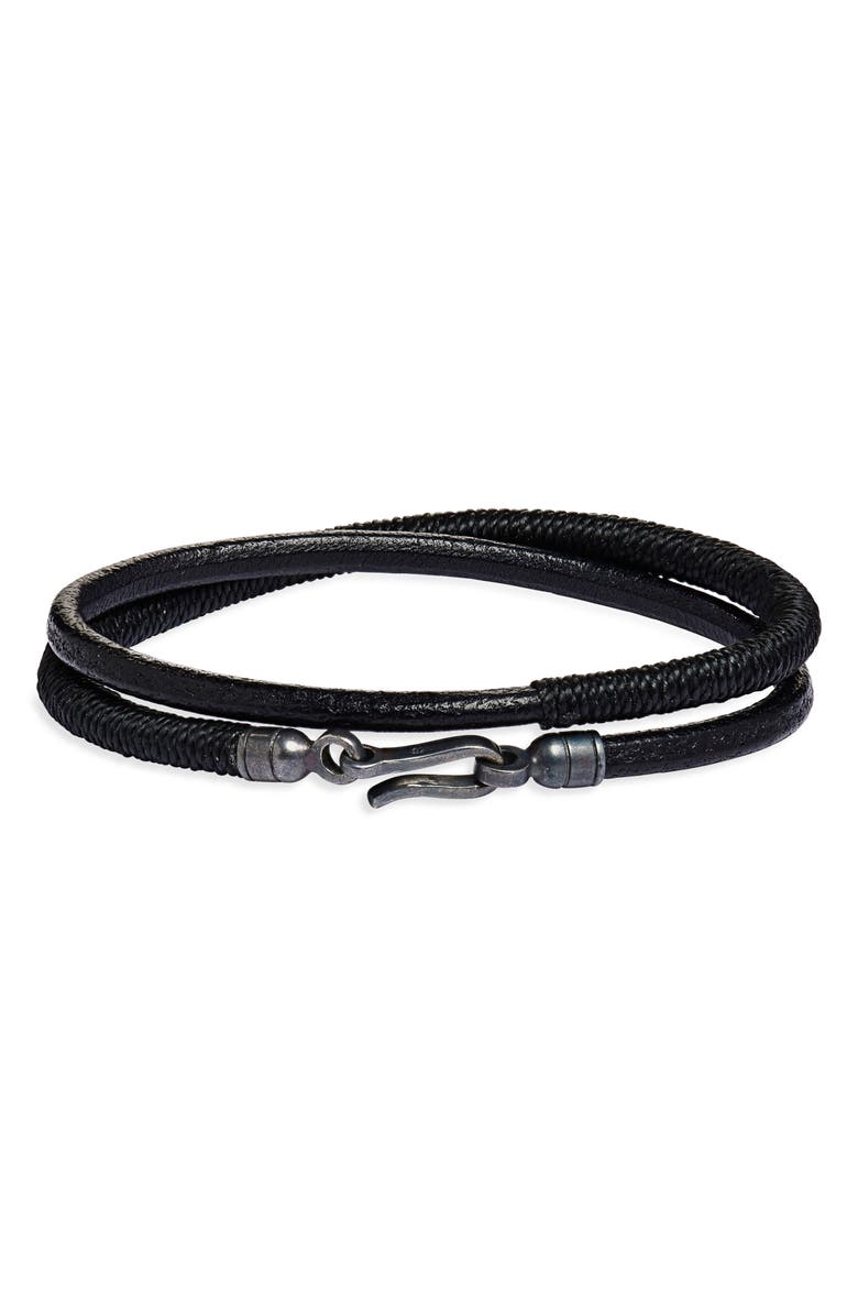 Caputo & Co. Men's Leather Double Wrap Bracelet, Main, color, Black