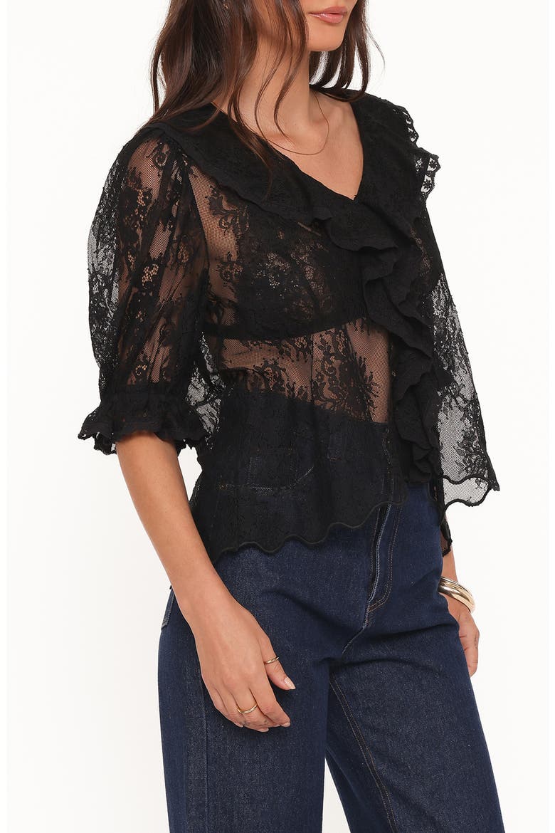 Adhanna Floral Cotton Blend Lace Top, Alternate, color, BLACK