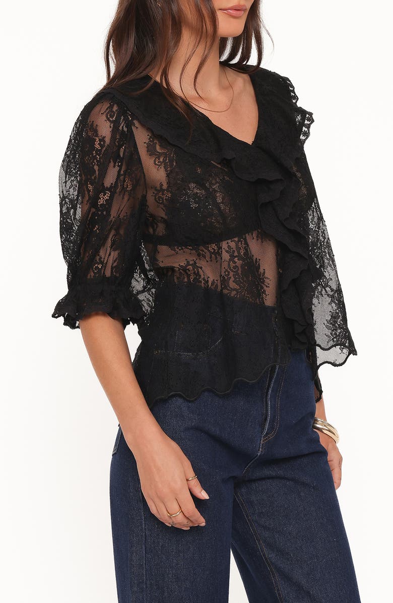Petal & Pup Adhanna Floral Cotton Blend Lace Top, Alternate, color, Black