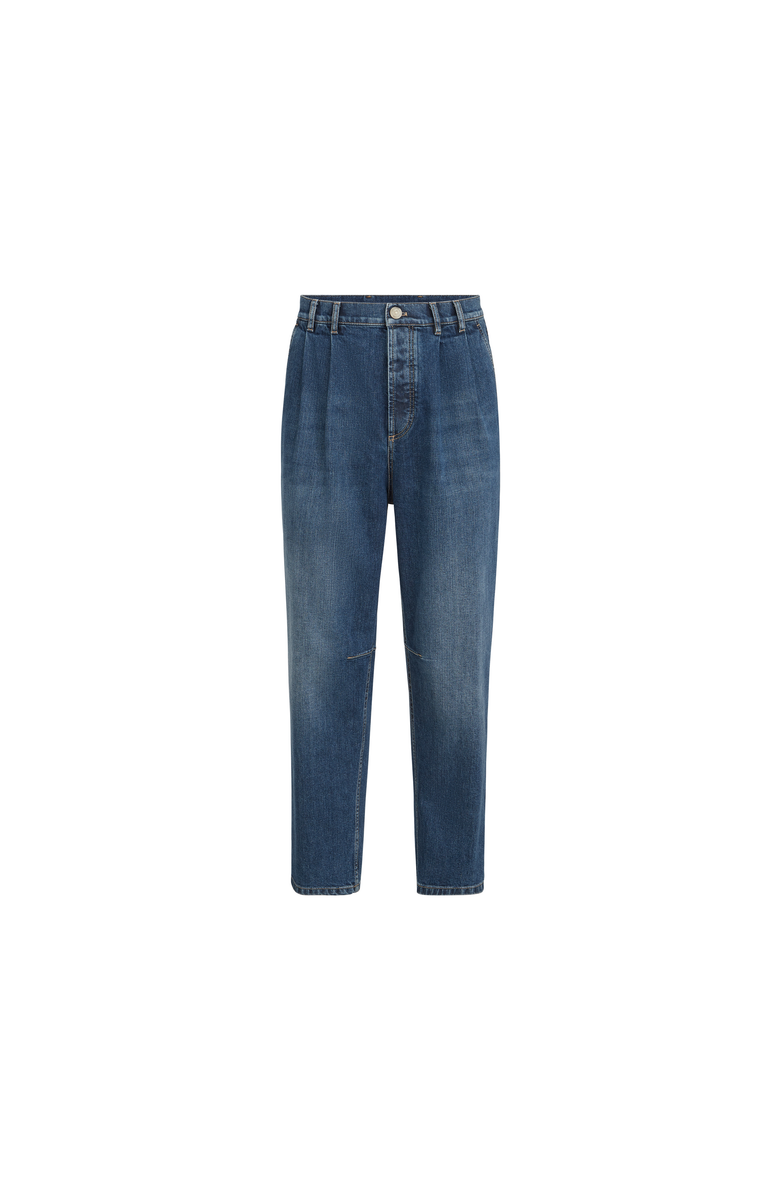 Brunello Cucinelli Comfort cotton denim iconic fit five-pocket trousers with double pleats, Alternate, color, Medium Denim