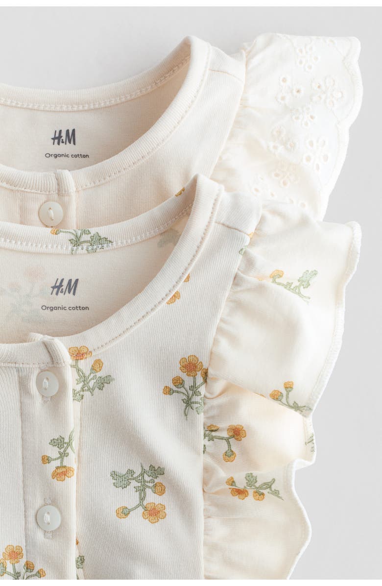 H&M 2-pack Frill-detail Romper Suits, Alternate, color, Cream/Floral