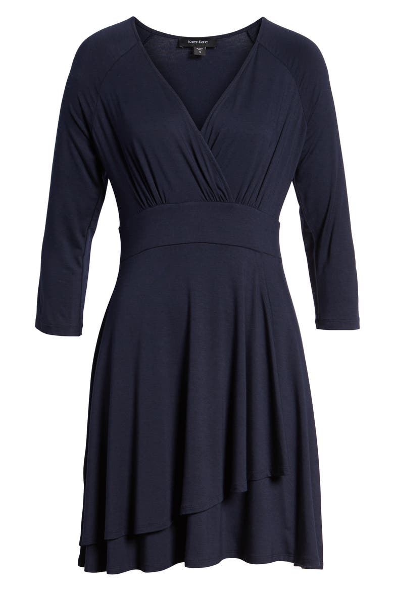 Faux Wrap Drape Dress, Alternate, color, NAVY