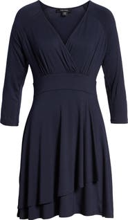 Karen Kane Faux Wrap Drape Dress