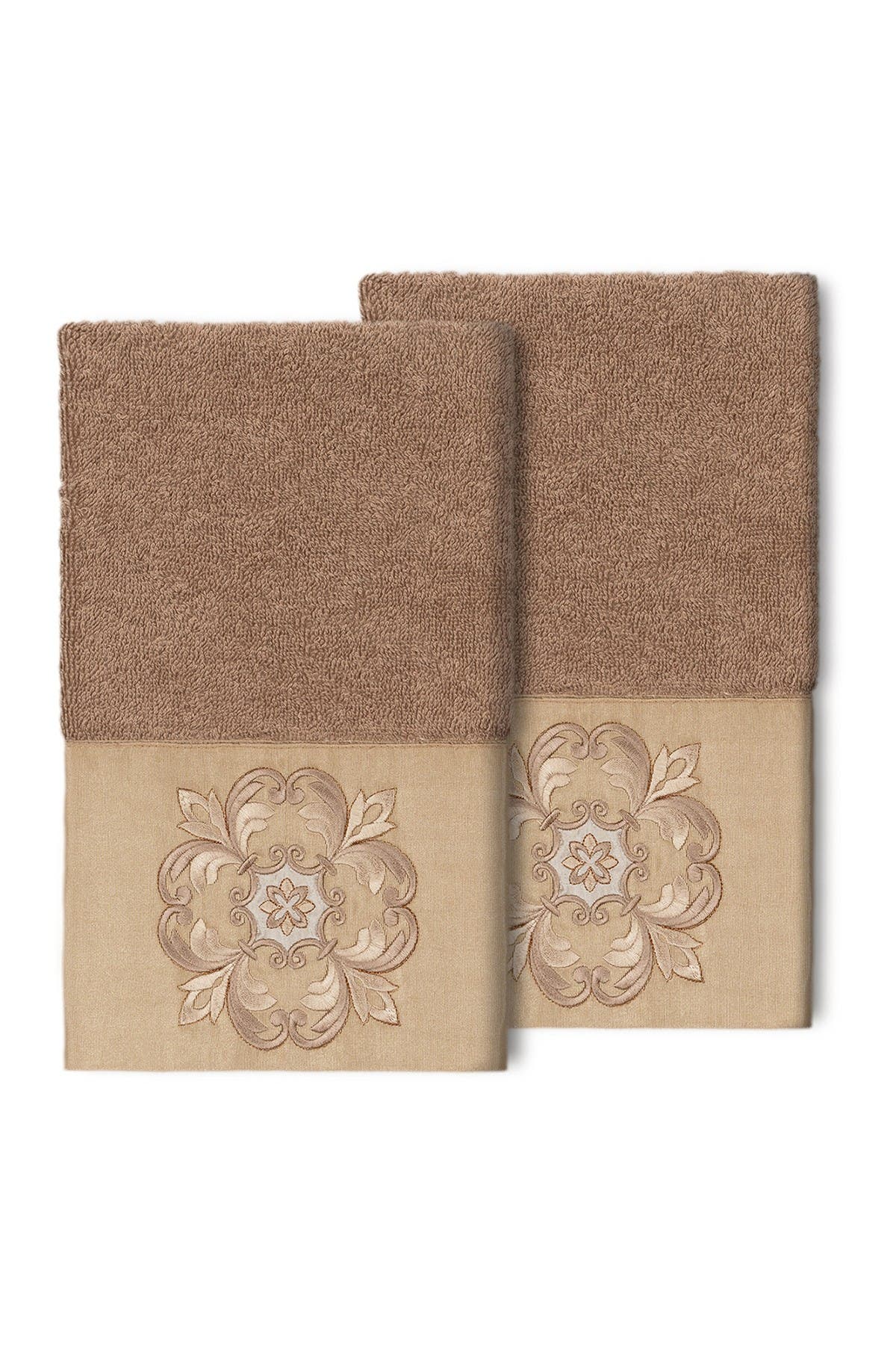 Linum Home Textiles Alyssa Embellished Hand Towel - Set of 2 - Latte