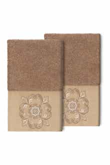 Linum Home Textiles Alyssa Embellished Hand Towel - Set of 2 - Latte