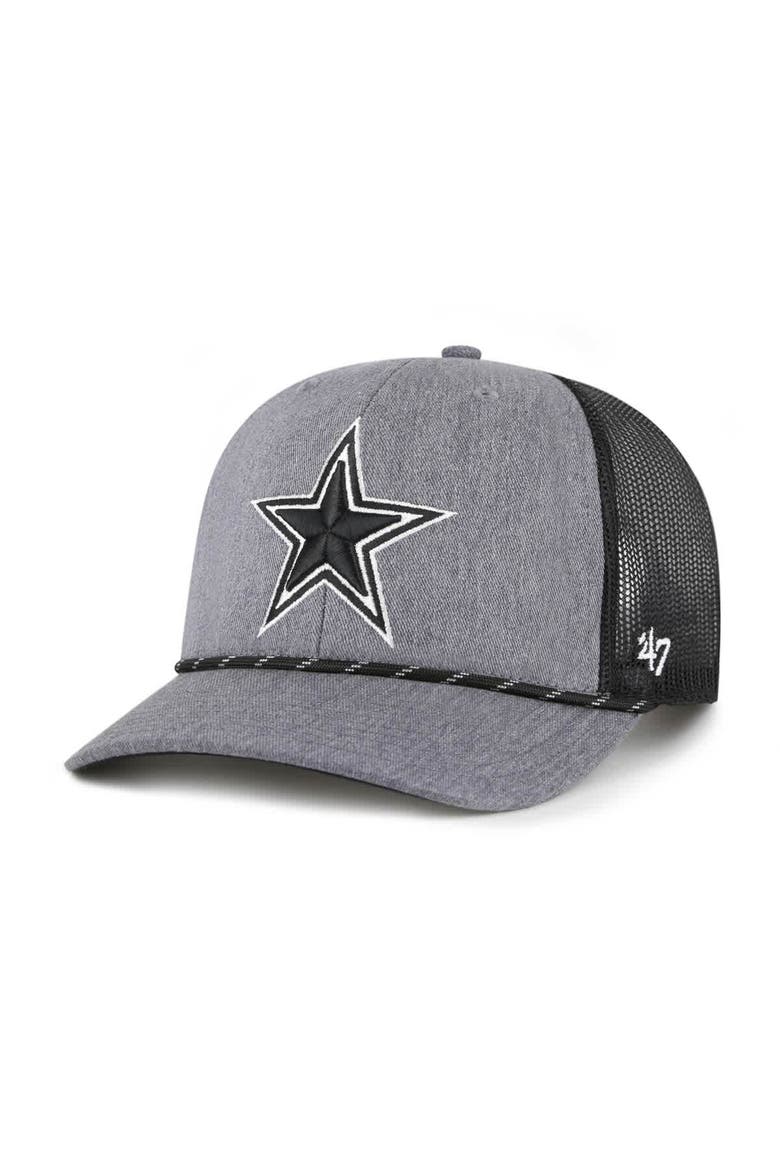 Men's '47  Heather Charcoal Dallas Cowboys Carbon Rope Trucker Adjustable Hat, Main, color, Heather Charcoal