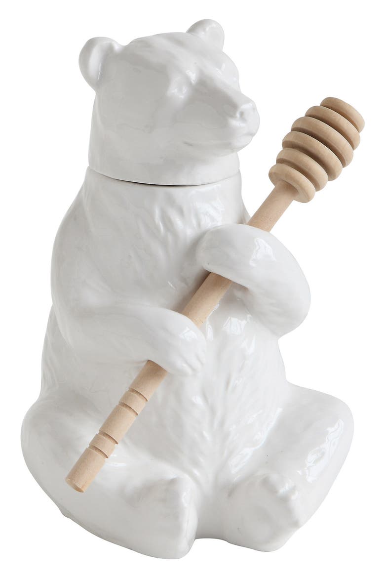 Ceramic Bear Honey Pot, Main, color, WHITE