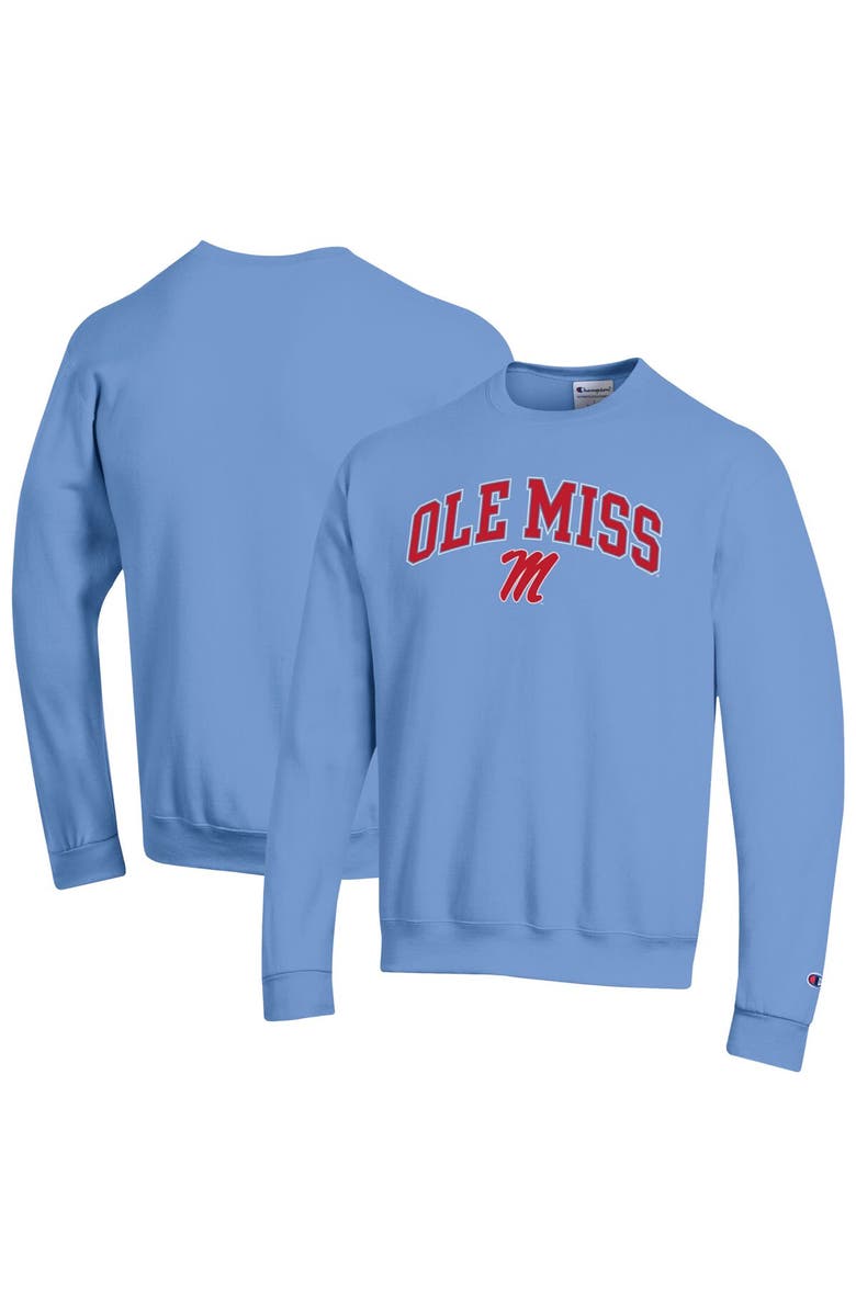 Champion Men's Champion Powder Blue Ole Miss Rebels Arch Over Logo Pullover Sweatshirt, Alternate, color, Powder Blue
