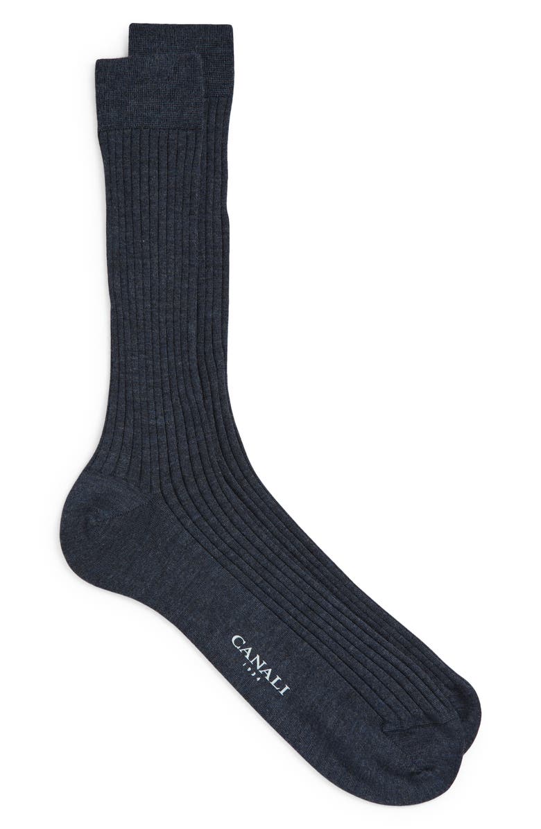 Canali Ribbed Cashmere & Silk Dress Socks, Main, color, 