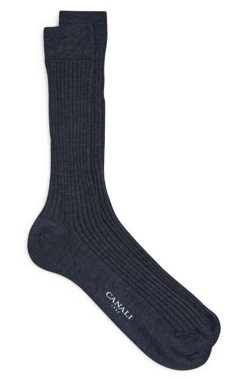 Canali Ribbed Cashmere & Silk Dress Socks In Blue