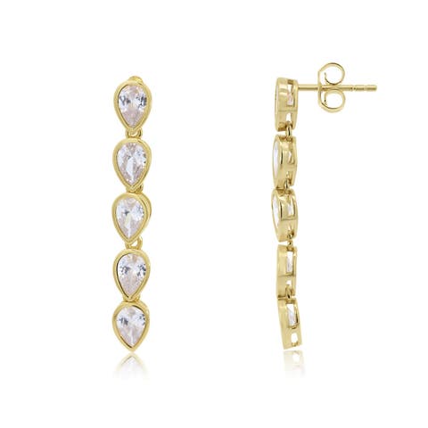 CZ Pear Bezel Dangle Earrings