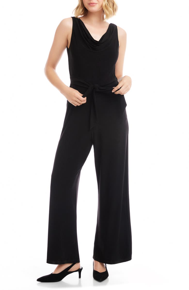 Karen Kane Camila Cowl Neck Travel Jersey Jumpsuit, Main, color, Black